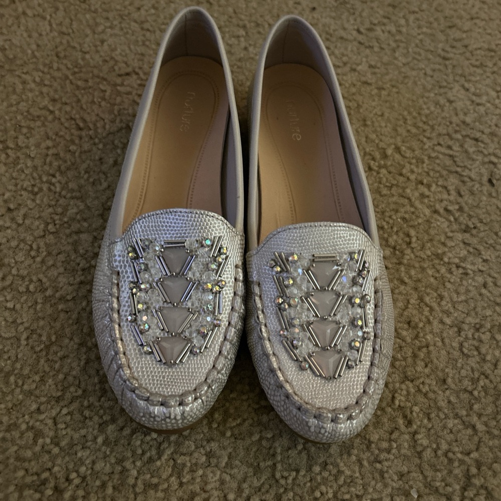 Nurture Beaded Silver Loafers 9.5